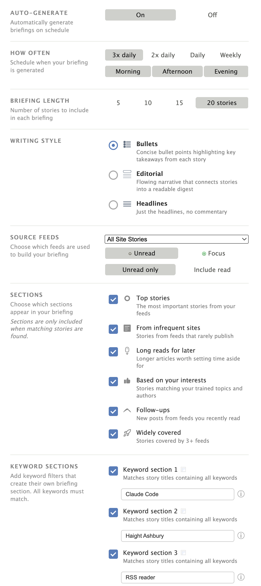 Daily briefing with AI-generated story summaries