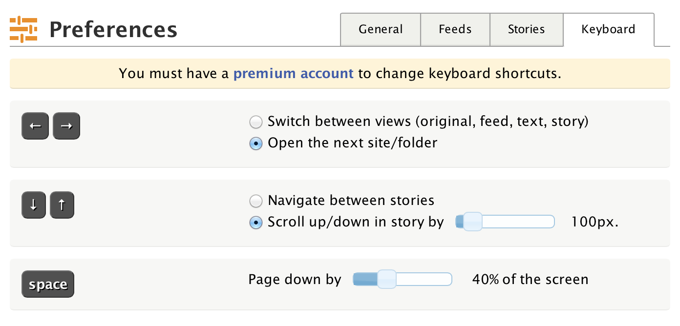 Keyboard shortcuts preferences dialog